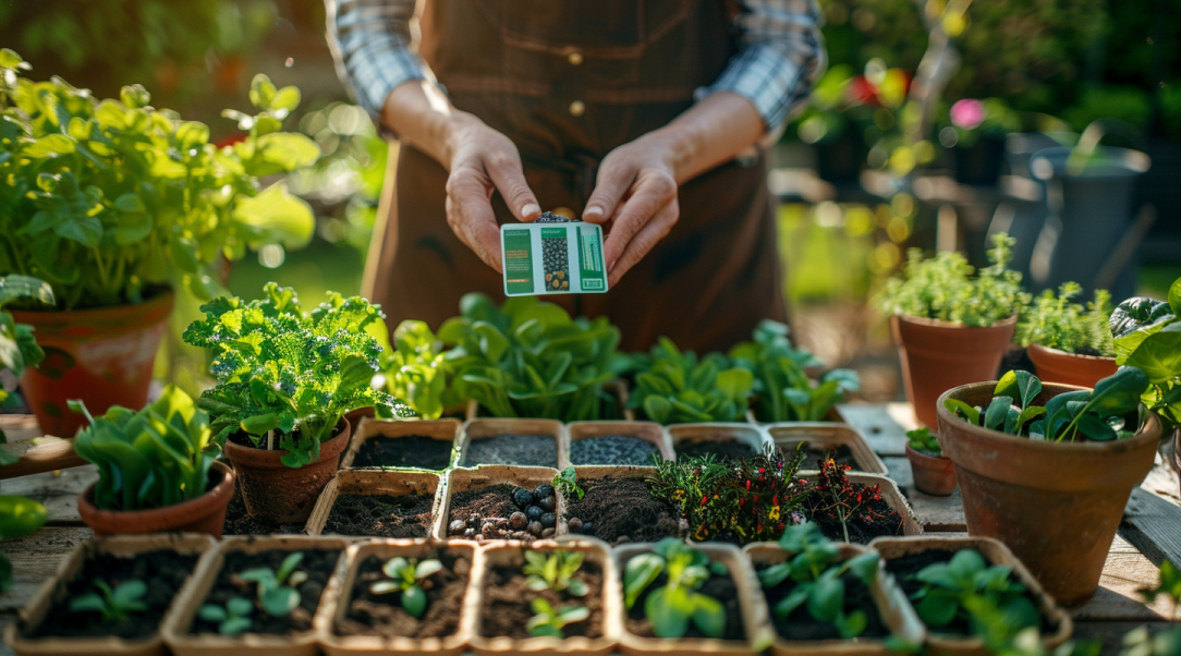 Beginner gardener choosing vegetable, flower, fruit, herb, and organic seeds for home garden — Seedschoice.com