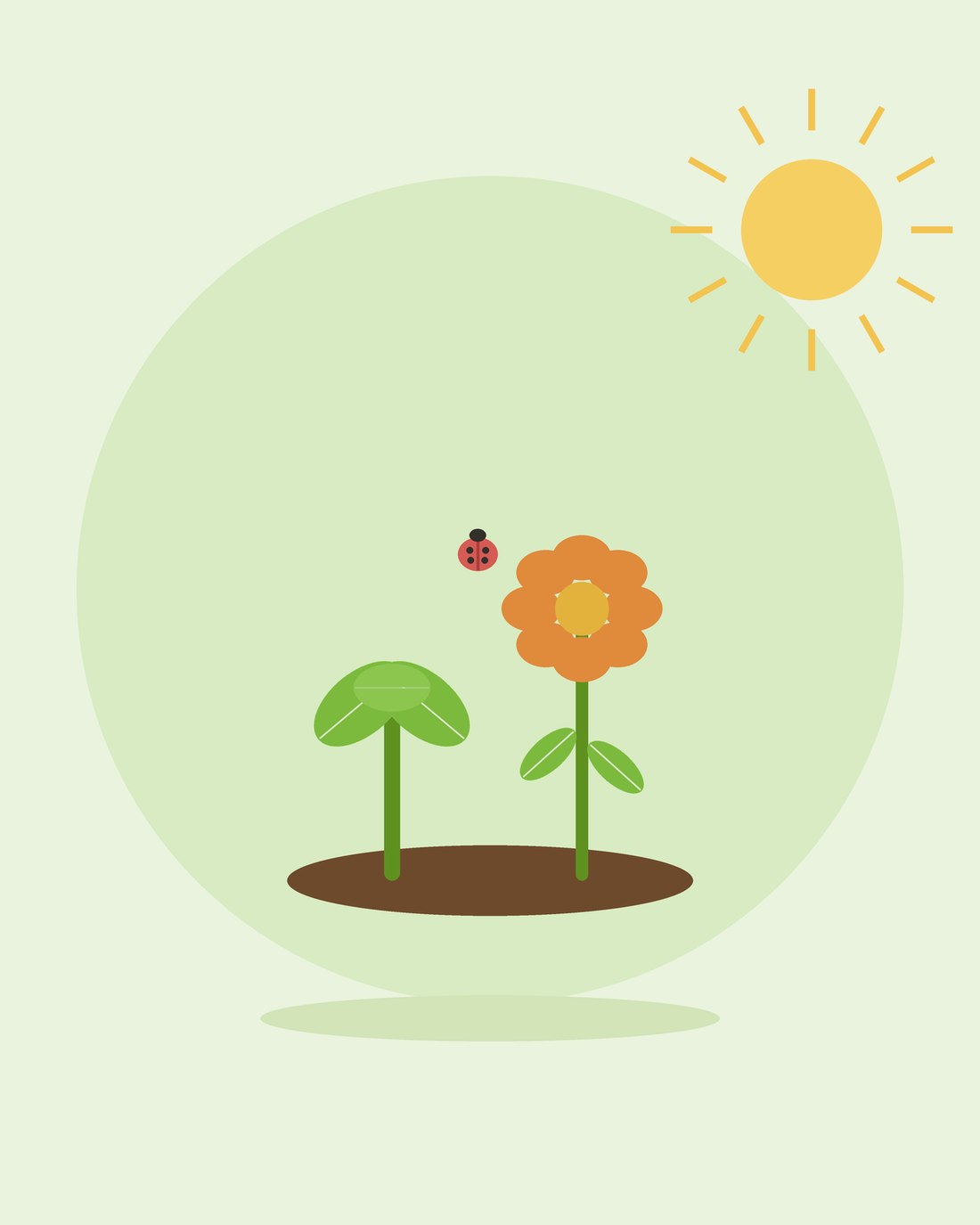 Flat illustration of een groente en een bloem kweken side door side met een ladybird — companion planten, van SeedsChoice
