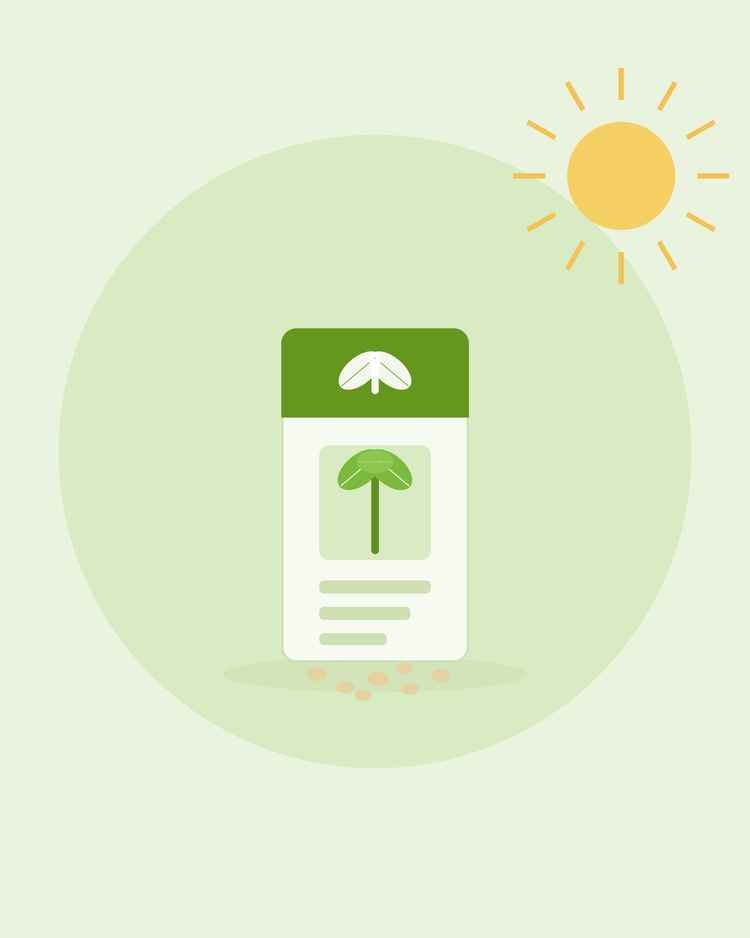 Flat illustration of een zaadzakje met een sprout emblem en spilling zaden — understanding zaadzakjes, van SeedsChoice