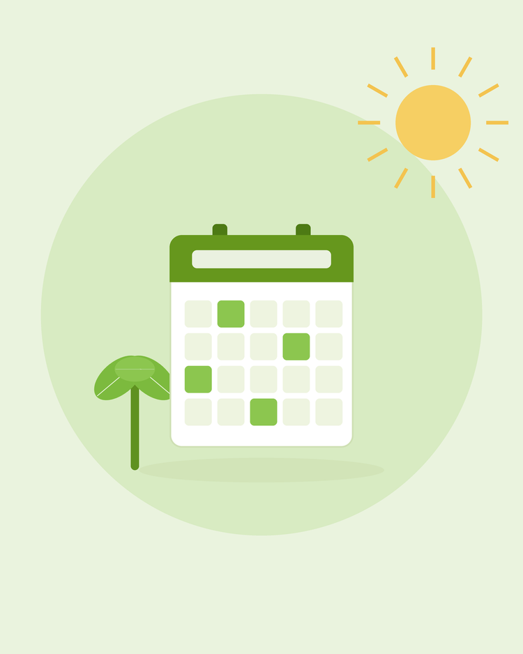 Flat illustration of een wall kalender met een sprout — month-door-month Zaaikalender, van SeedsChoice