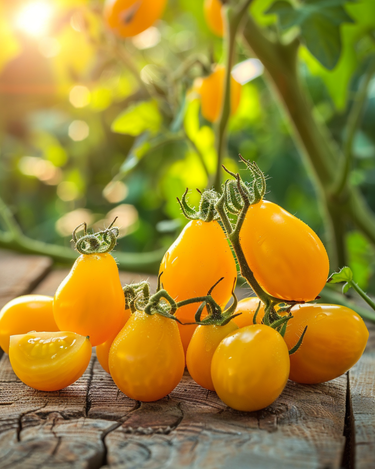 Sementes de tomate cereja amarelo em forma de pera (Solanum lycopersicum) – vegetal anual orgânico