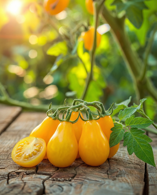 Cherry Tomato Yellow Pearshaped Seeds Organic Solanum Lycopersicum Annual