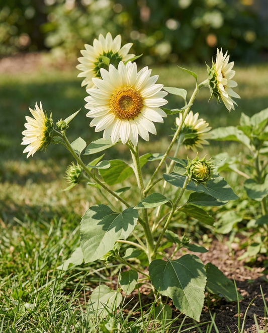 Sunflower Seeds White Sun F1 Helianthus Annuus Annual White Petals