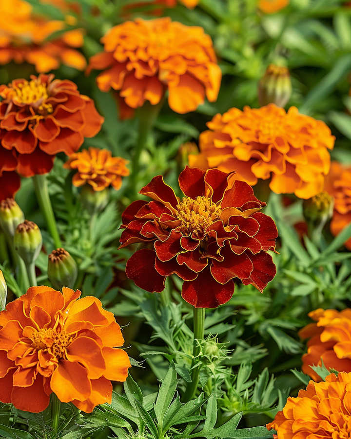 African Marigold Seeds Tagetes Patula Nana Low Reddish Brown Flowers