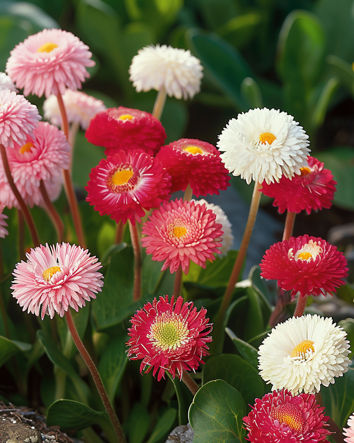 Bellis Perennis Seeds Pomponette Button Daisy Mixed Colors