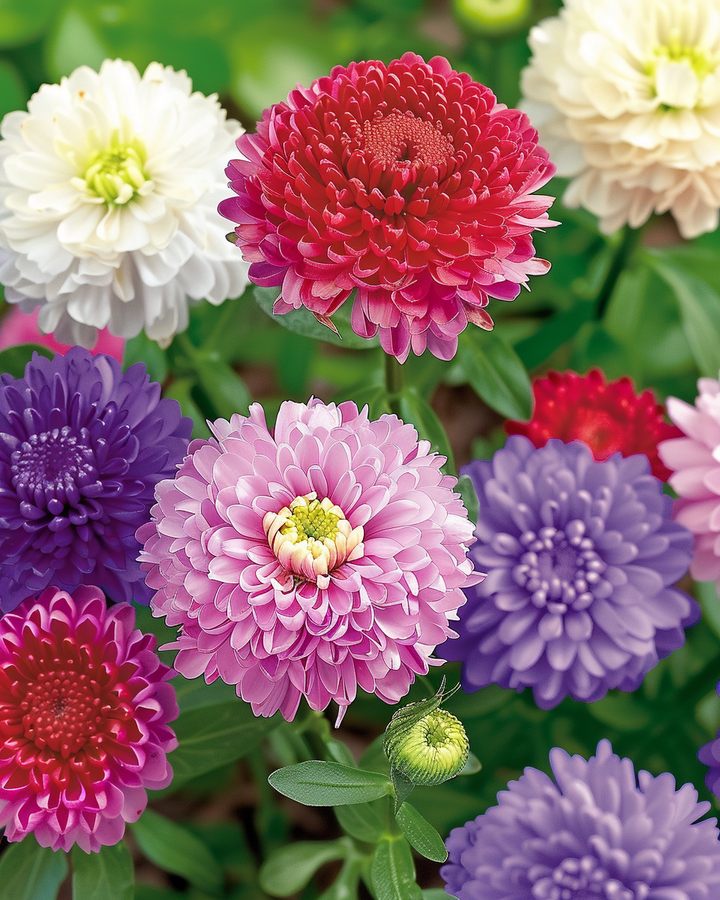 Summer Aster Pompon Seeds Callistephus Chinensis Mixed Colors