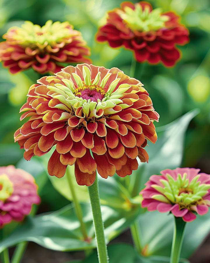 Zinnia Dahlia-flowered Seeds Queeny Lime Red Zinnia Elegans